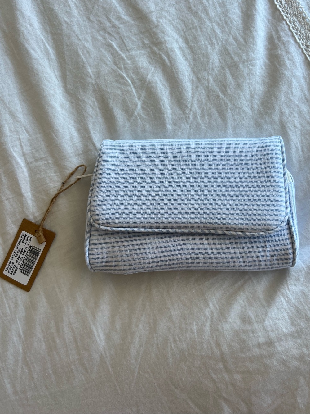 Brandy Melville Light Blue Striped Fold-Over Makeup Bag